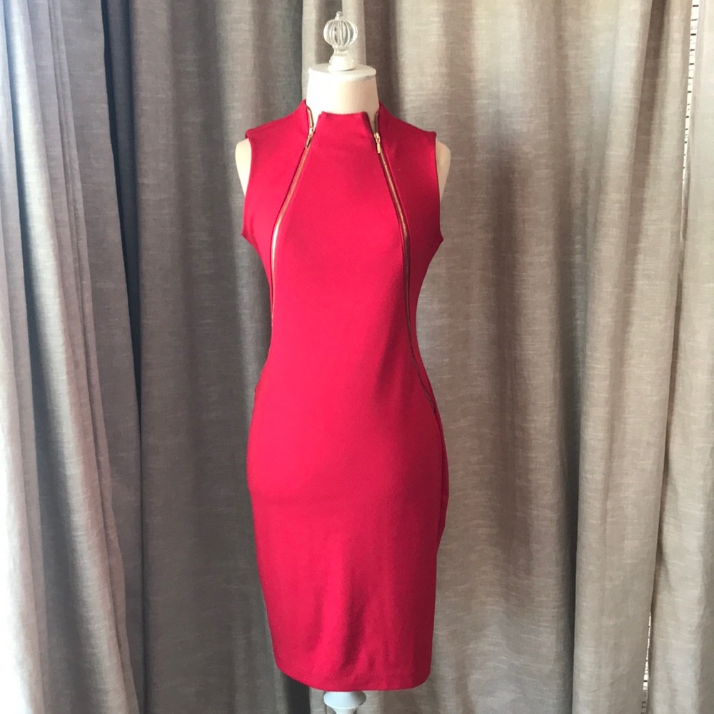 Calvin Klein Red Sleeveless Mini Dress with Zip Detail